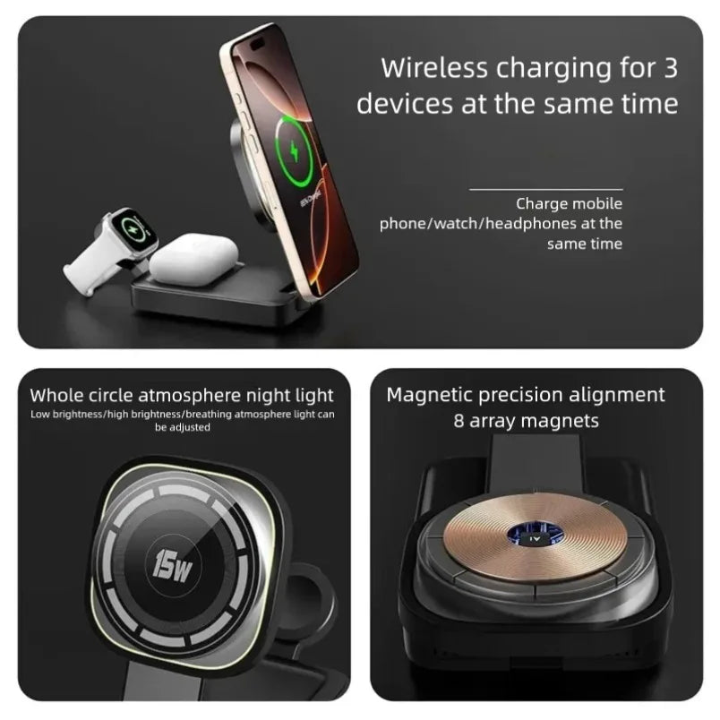 VIKEFON 3-in-1 Magnetic Wireless Charger – iPhone, iWatch & AirPods Wireless Charging Station SPOT