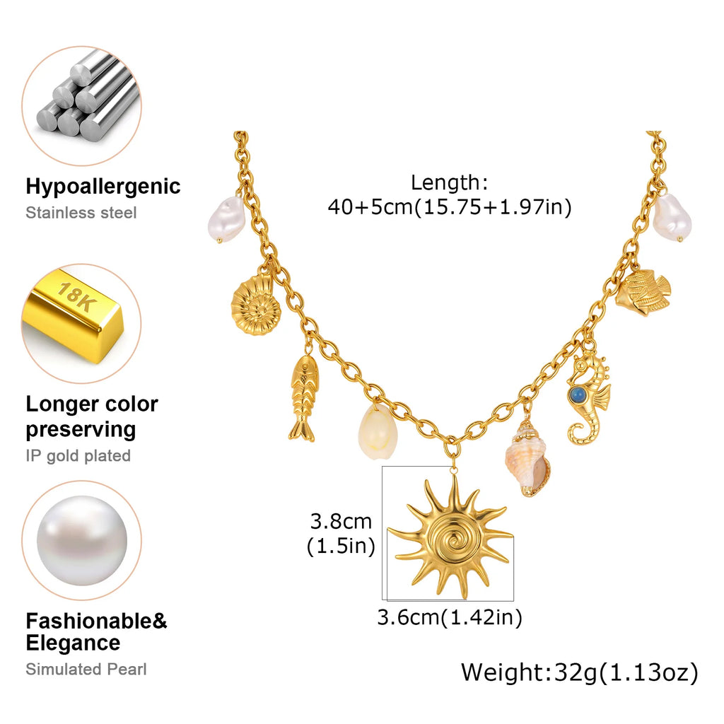Ocean Charm Pendant Necklace – Gold PVD Stainless Steel Pendant Necklace SPOT