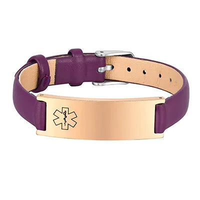 Meaeguet Leather Medical Alert ID Bracelet – Free Engraving ID Alert Bracelet SPOT BL-630RPP01