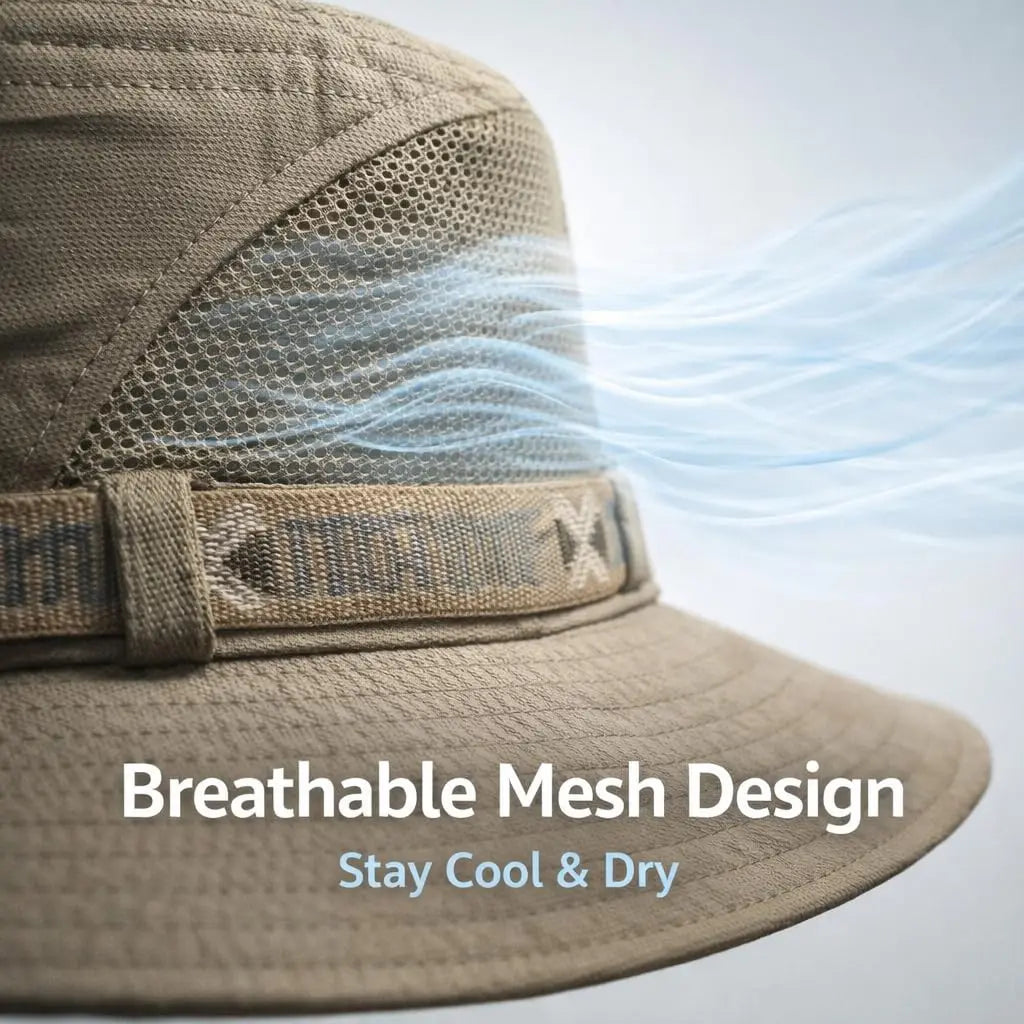Men's Wide Brim Mesh Bucket Hat – Safari Fishing Outdoor Cap Outdoor Bucket Hat SPOT