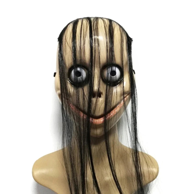 Halloween Ghost Mask with Long Hair – Creepy Costume Prop Halloween Costume Mask SPOT