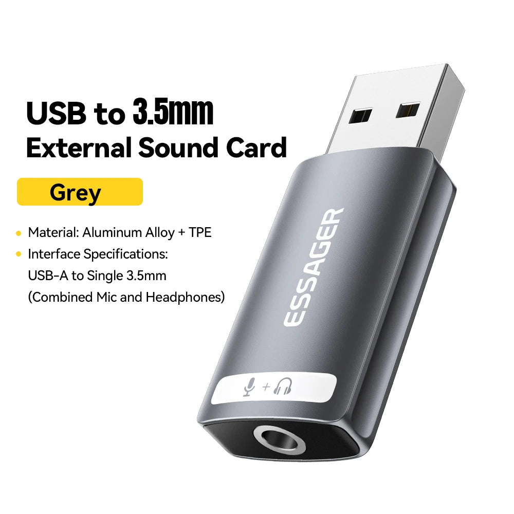 Essager USB External Sound Card – 3.5mm Audio Adapter USB Audio Adapter SPOT USB to Single 3.5mm