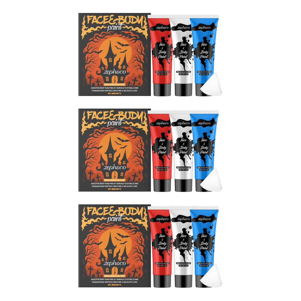 Halloween Face & Body Paint Kit – 3 Colors High Coverage Cream Body Paint Kit SPOT 3 Sets
