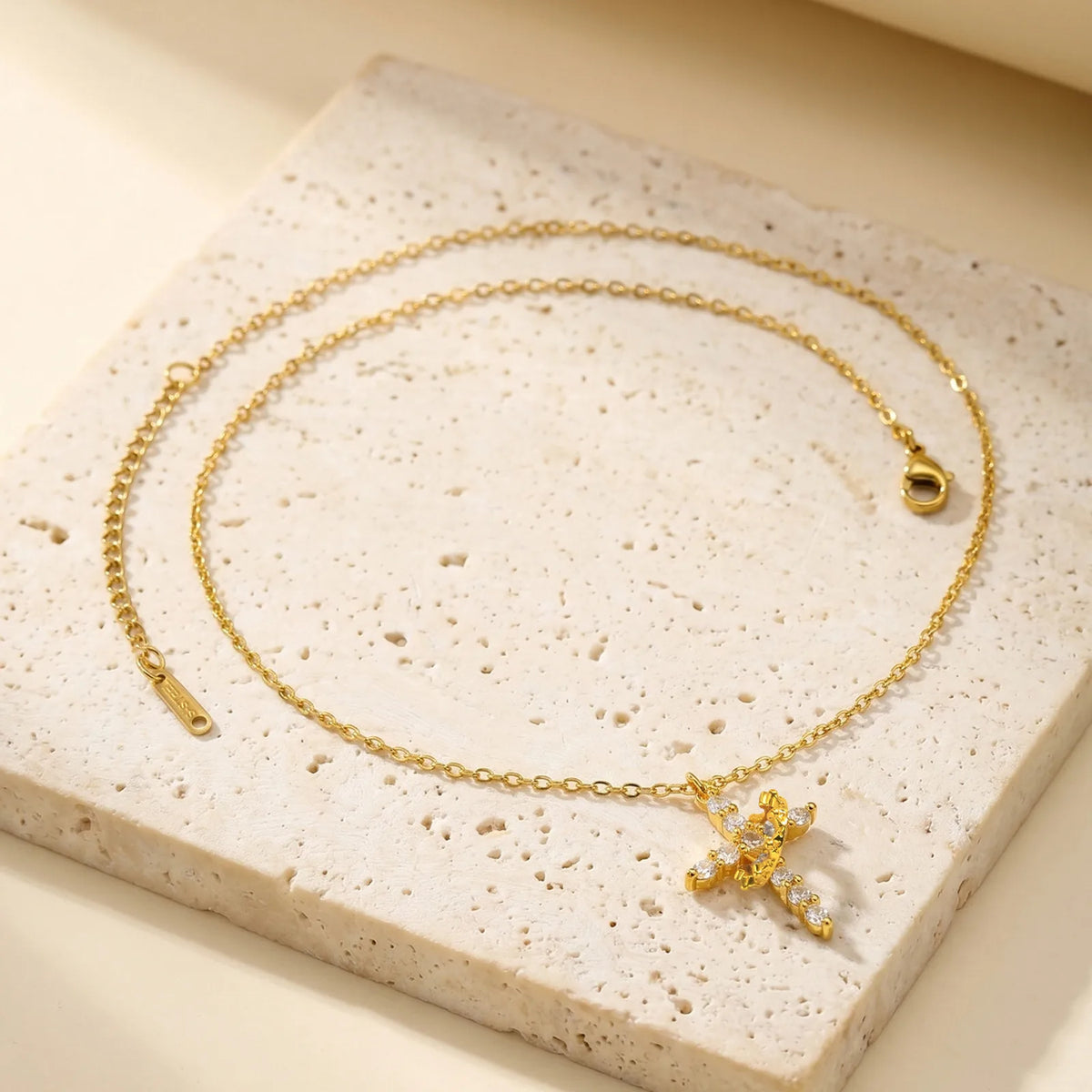 Zircon Cross Pendant Necklace – Gold Plated Stainless Steel Cross Pendant Necklace SPOT