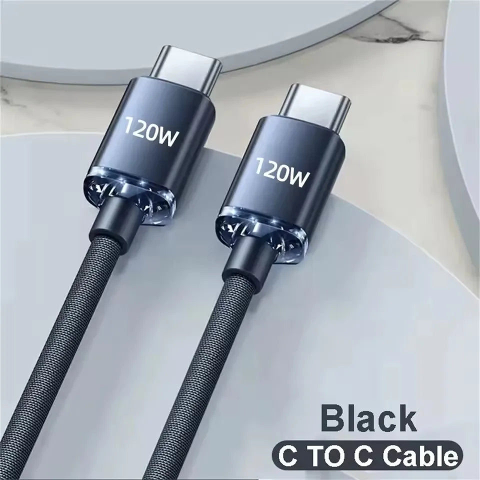 120W Fast Charging USB-A to USB-C Nylon Braided Cable USB Charging Cable SPOT Black C TO C 1m