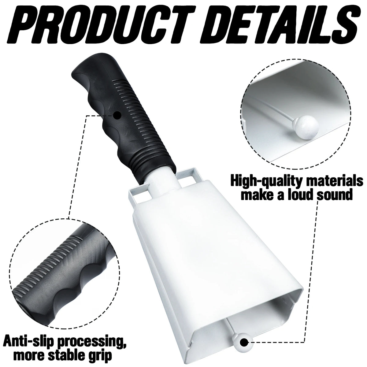 Steel Cowbell with Handle – Hand Percussion Cheering Bell Hand Percussion Bell SPOT White