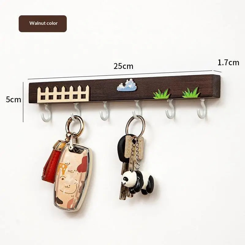 Wooden Wall Hook Rack – 6 Heavy-Duty Hooks, Cartoon Kids Decor Wall Hook Rack SPOT A7