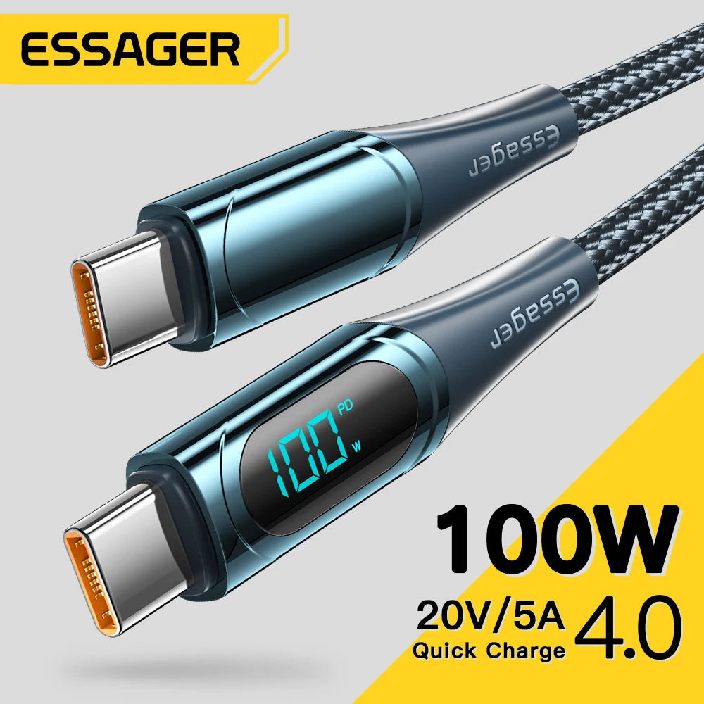 Essager 100W USB-C to USB-C Cable 2M | PD Fast Charge + LED USB-C Charging Cable SPOT