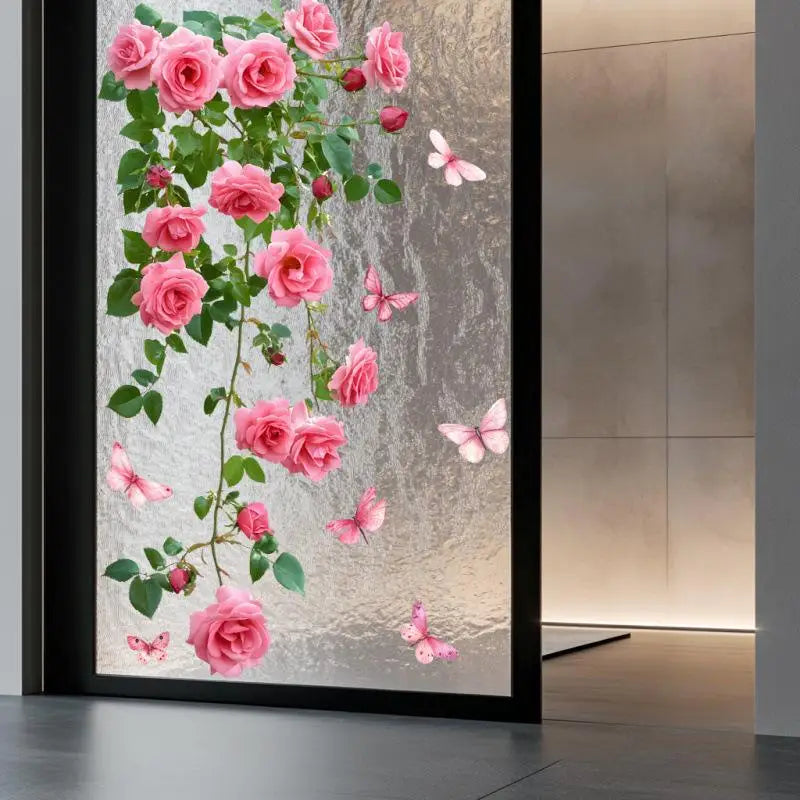 Pink Rose Butterfly Removable Wall & Window Decal Sticker Wall Decal Sticker SPOT
