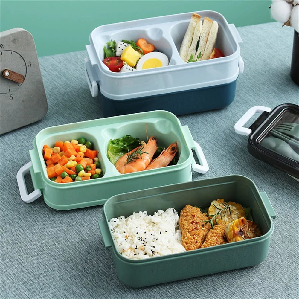 Double-Layer Lunch Box with Fork, Chopsticks & Spoon Compartment Lunch Box SPOT