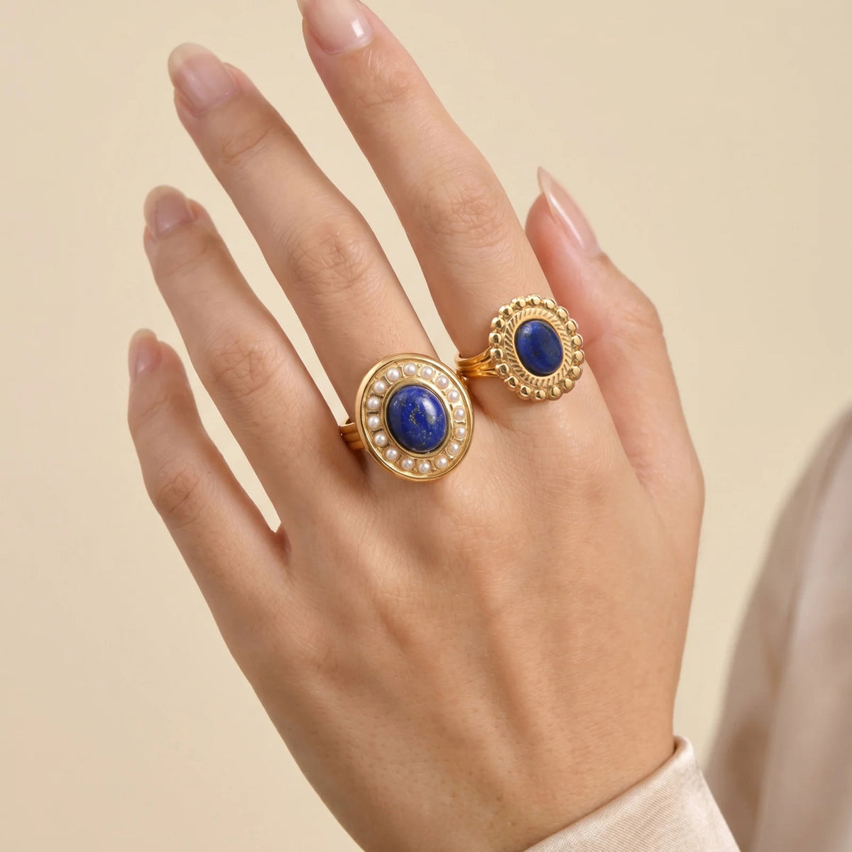 Vintage Lapis Lazuli Oval Ring – 18K Gold Open Band Cocktail Statement Ring SPOT