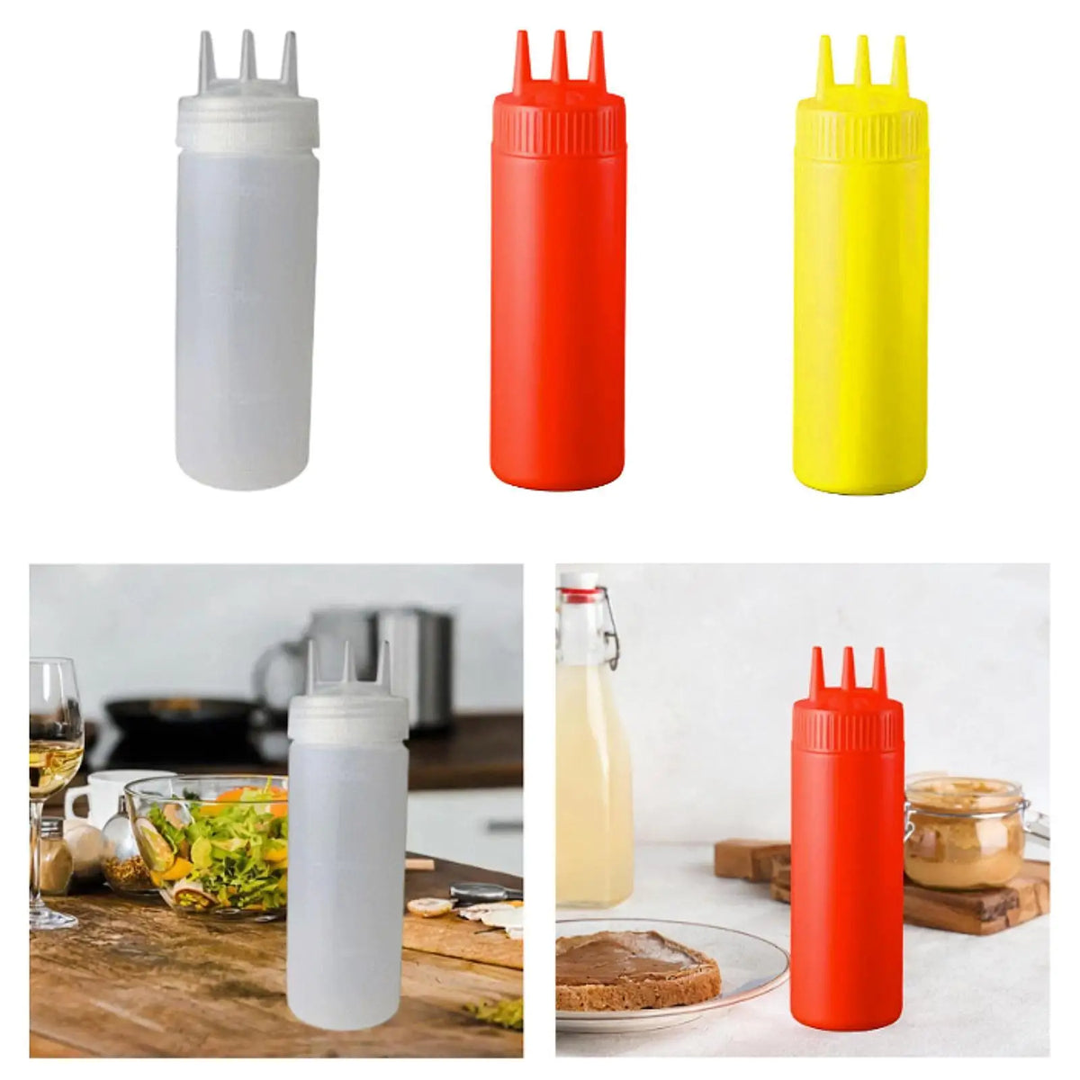Triple Nozzle 600ml Squeeze Bottle – Condiment Dispenser Condiment Squeeze Bottle SPOT