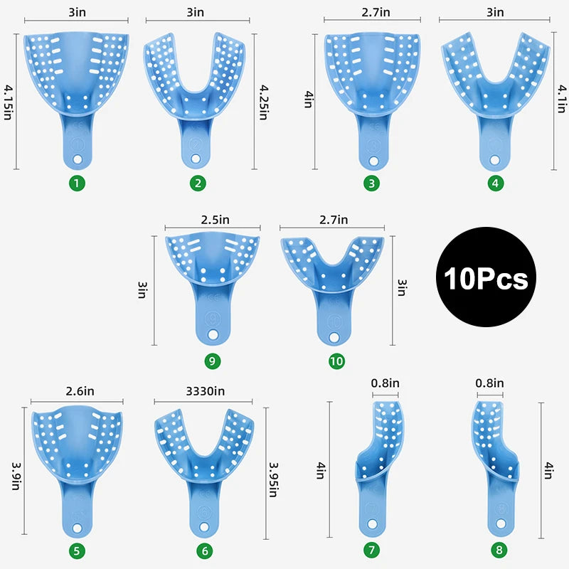 10-Pack Full-Size Dental Impression Trays – Mesh Plastic Lab Dental Impression Trays SPOT BU