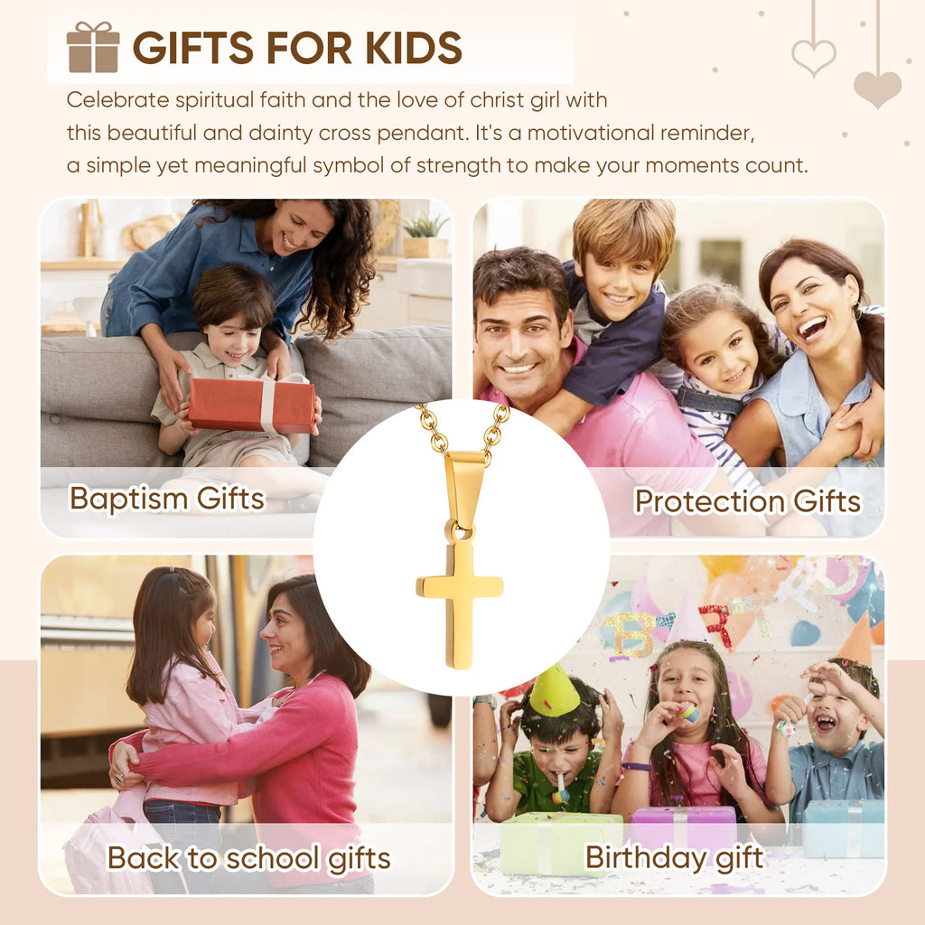 Kids Cross Pendant Necklace – Stainless Steel, Baptism Gift Cross Pendant Necklace SPOT