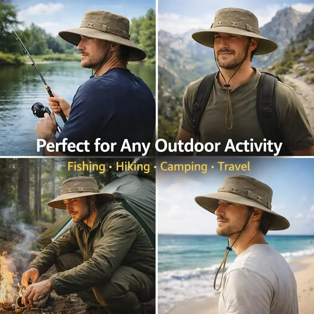 Men's Wide Brim Mesh Bucket Hat – Safari Fishing Outdoor Cap Outdoor Bucket Hat SPOT