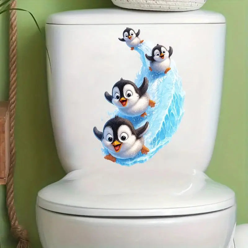 Sliding Penguin Waterproof Vinyl Bathroom Sticker Decal Bathroom Wall Sticker SPOT