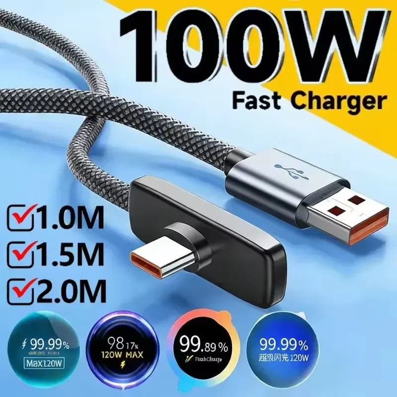 100W USB-C Fast Charging Cable 90° Elbow – PD Game Cable USB-C Charging Cable SPOT