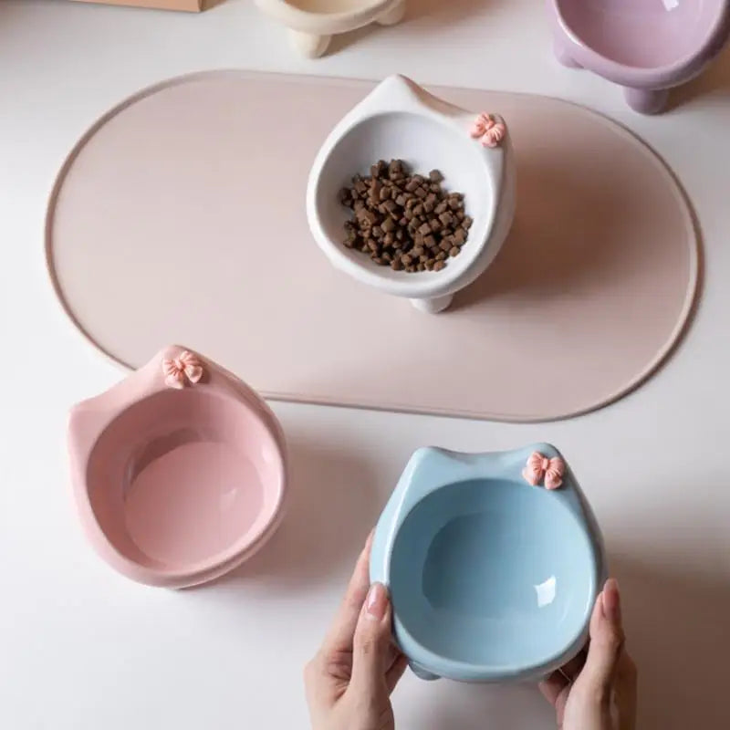 15° Angled Ceramic Cat Bowl – Tilted Ergonomic Feeder Ceramic Cat Bowl SPOT