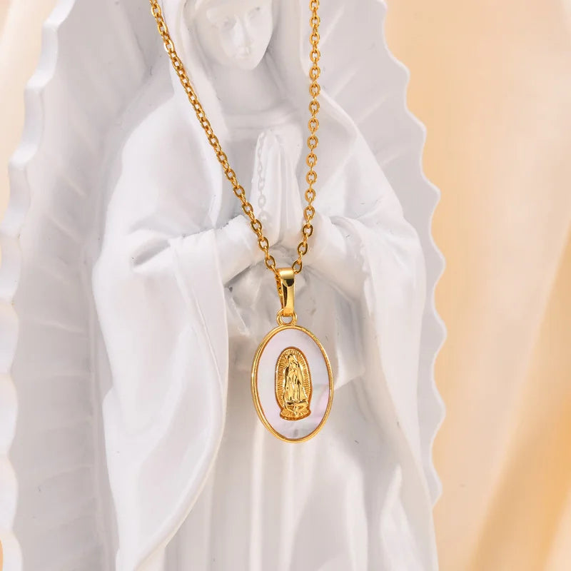 Guadalupe Virgin Mary Pendant Necklace – Gold Stainless Steel Pendant Necklace SPOT