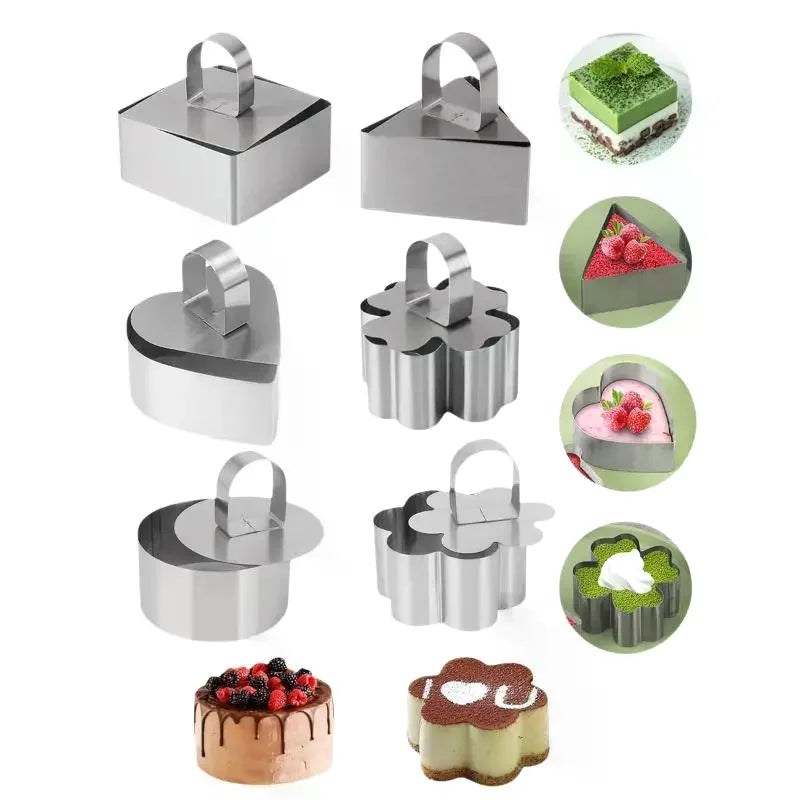 Stainless Steel Mousse Cake Ring Molds with Pusher Plate – 1/4 Pcs Cake Ring Mold Set SPOT