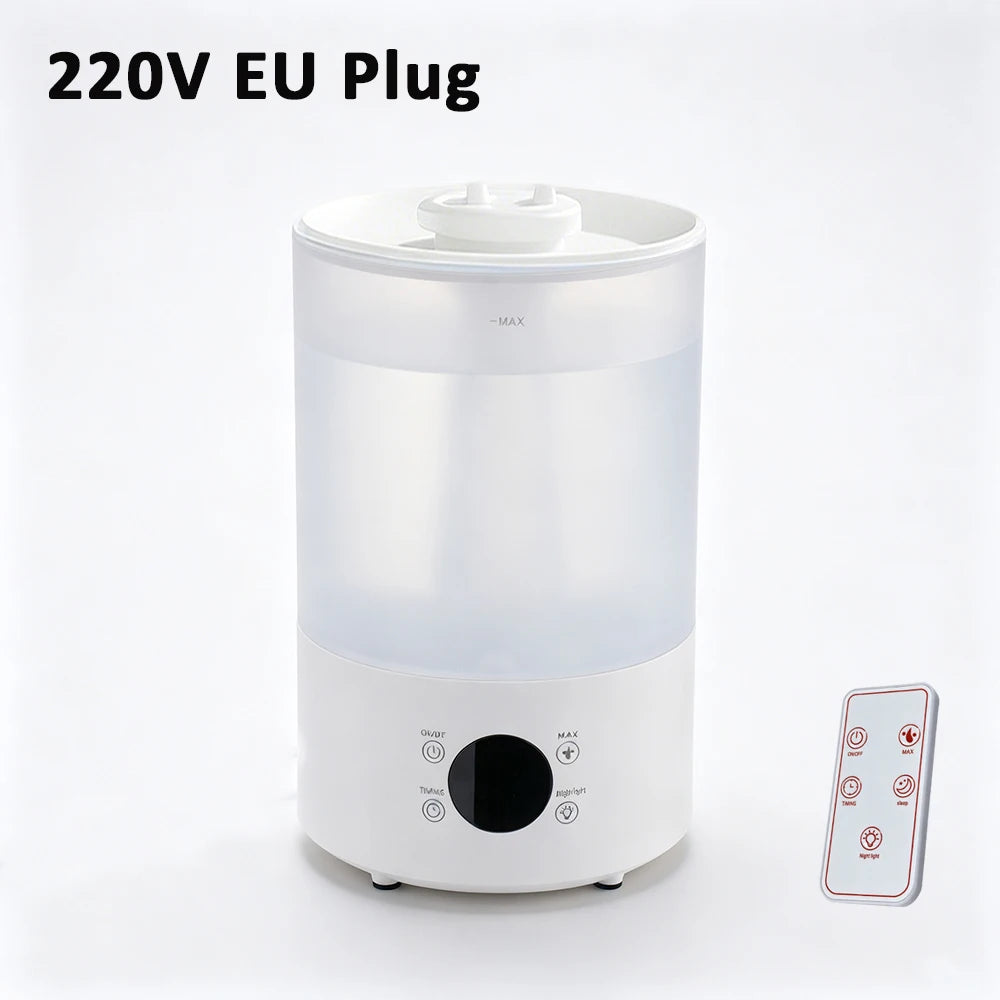 Raugee 4L Ultrasonic Humidifier – Dual Nozzle, LED & Remote Ultrasonic Humidifier SPOT WHITE 220V-240V EU Plug