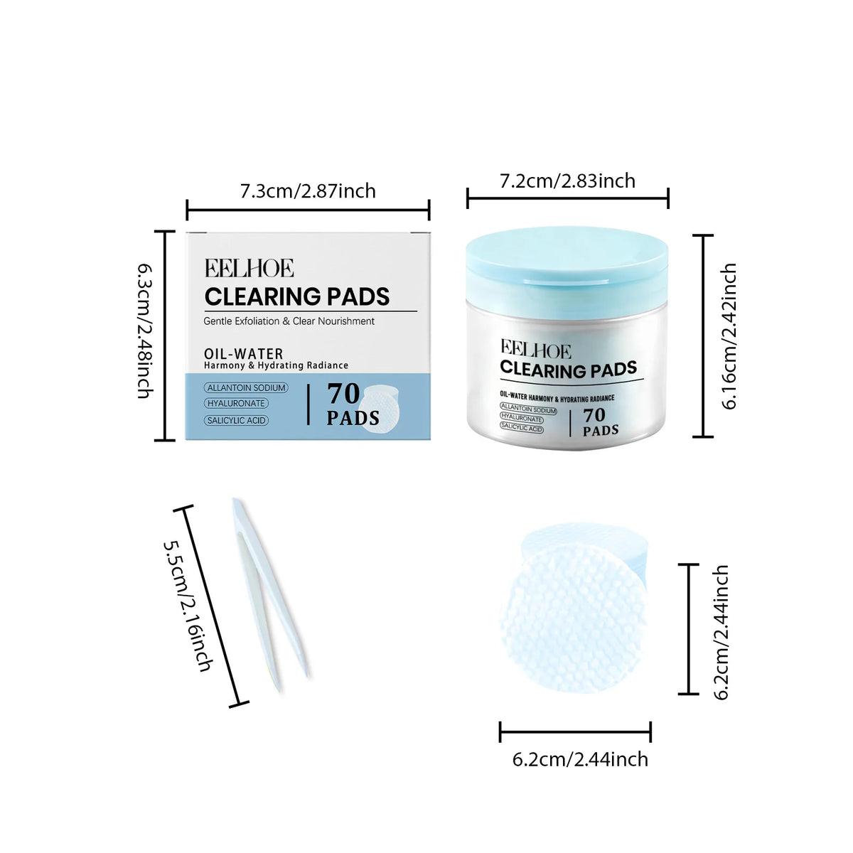 Eelhoe Salicylic Acid Toner Pads 70ct + Tweezers | BHA Exfoliant Exfoliating Toner Pads SPOT 1 Set