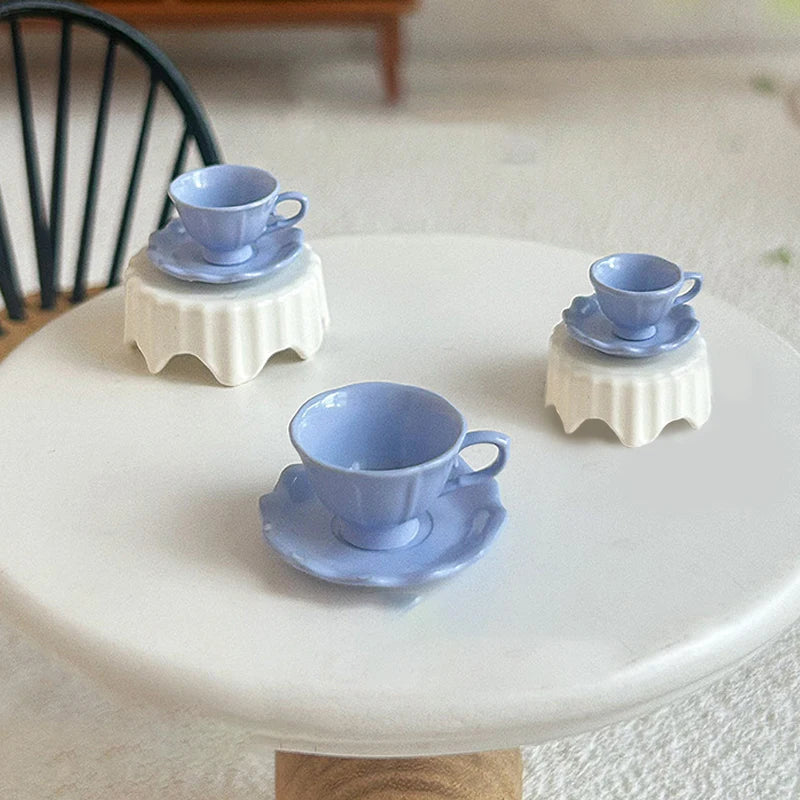 Dollhouse Miniature French Retro Coffee Cup & Plate Set Dollhouse Accessory SPOT