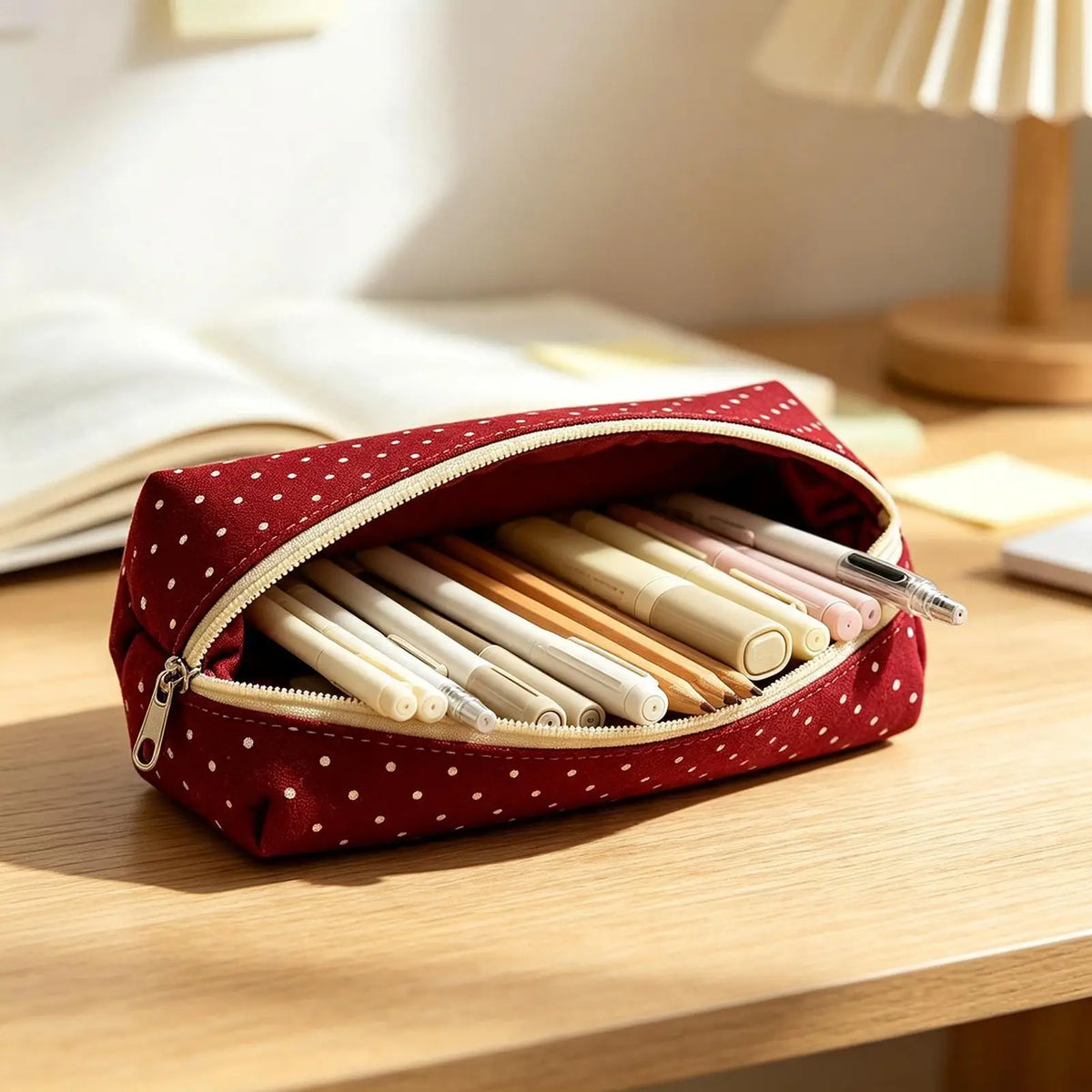 Canvas Polka Dot Pencil Case – Aesthetic Stationery Pouch Canvas Pencil Case SPOT