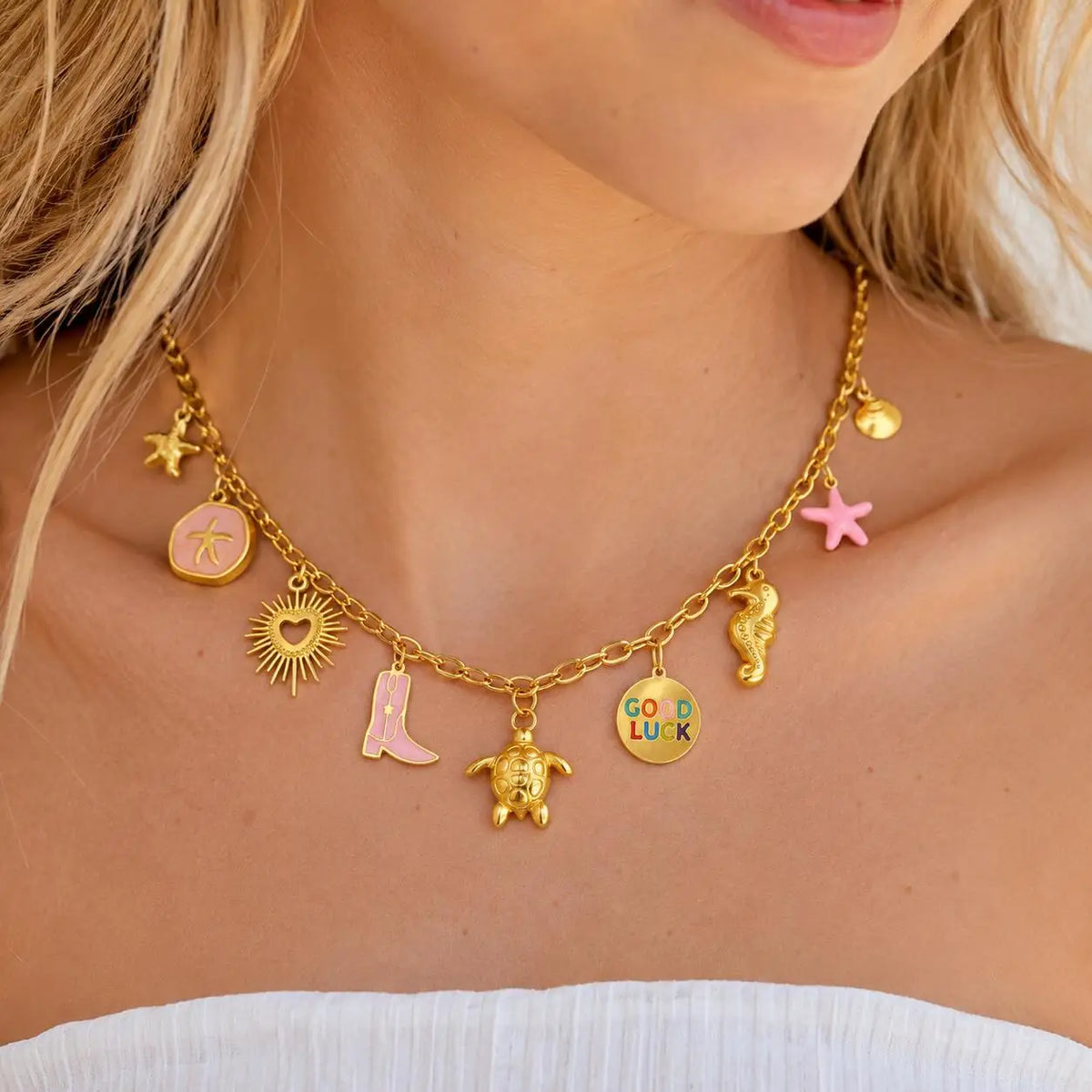 18K Gold Plated Multi Charm Necklace – Waterproof Boho Charm Pendant Necklace SPOT Default Title