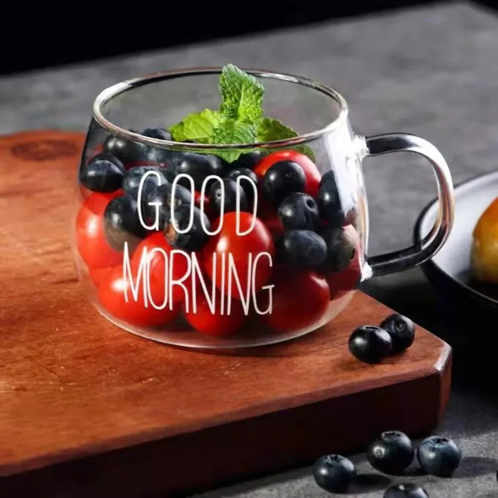 350ml Letter-Print Glass Coffee & Tea Mug with Handle Glass Coffee Mug SPOT