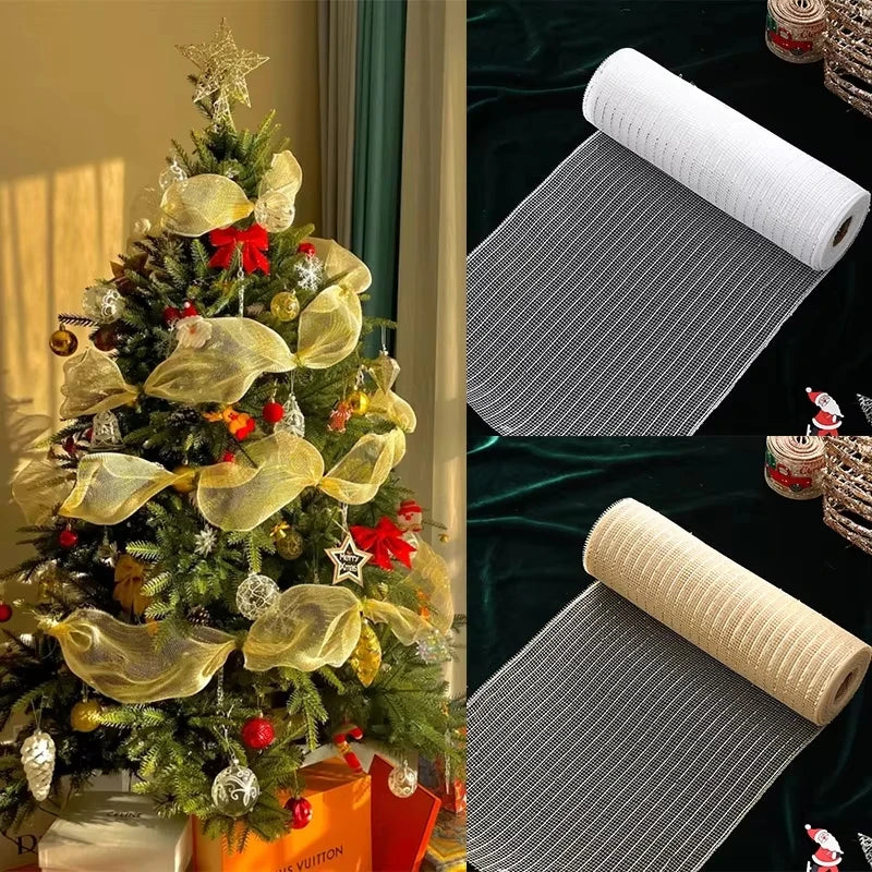 26cm Mesh Christmas Ribbon – 10 Yards Wreath & Tree Decor Christmas Mesh Ribbon SPOT