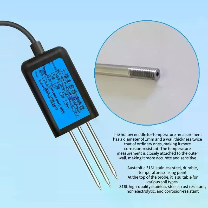 7-in-1 Soil Sensor – Moisture, EC, pH, NPK, RS485 Modbus Soil Sensor Probe SPOT