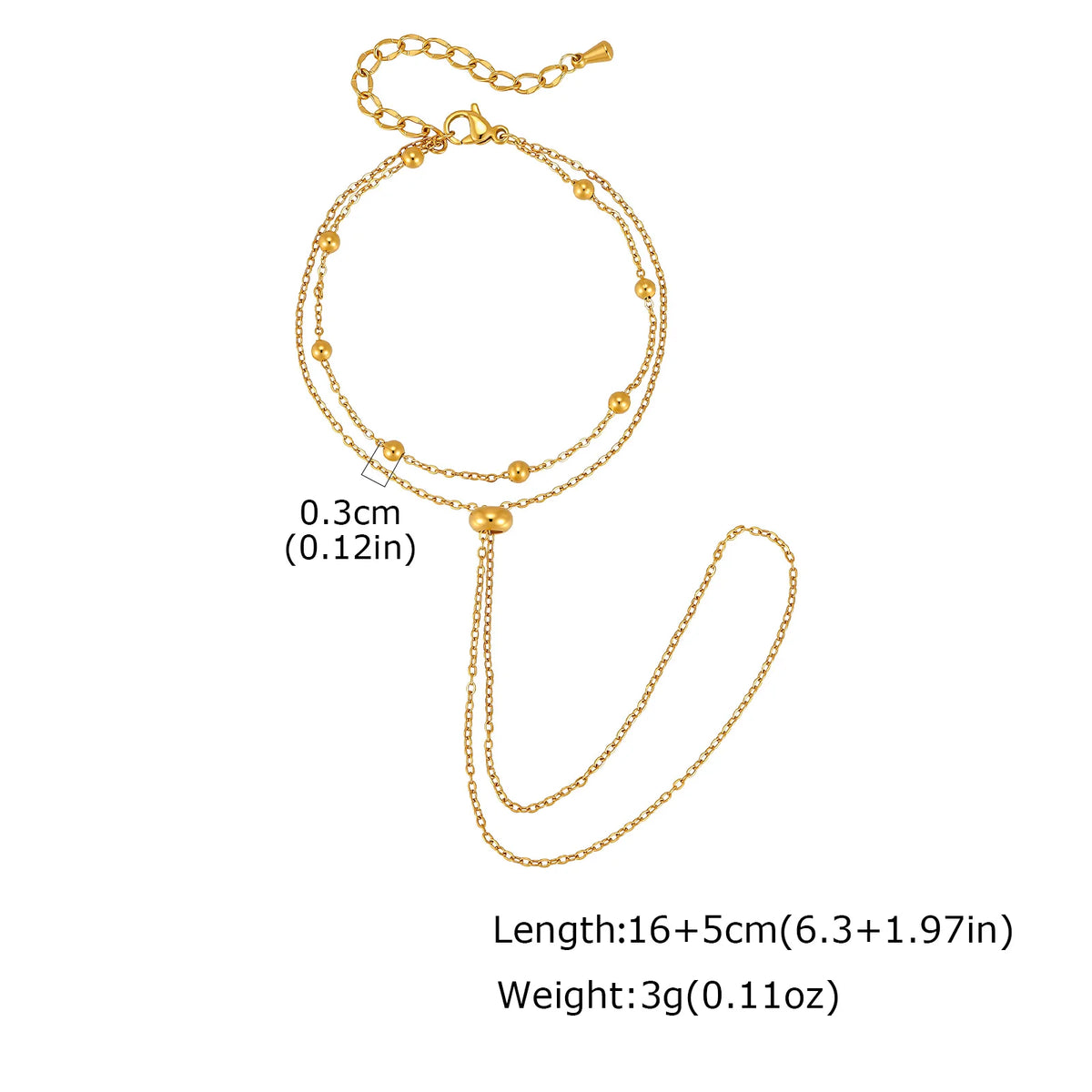 Women's Gold CZ Hand Chain Bracelet – Double Layer Slave Ring Hand Chain Bracelet SPOT BR-3001G