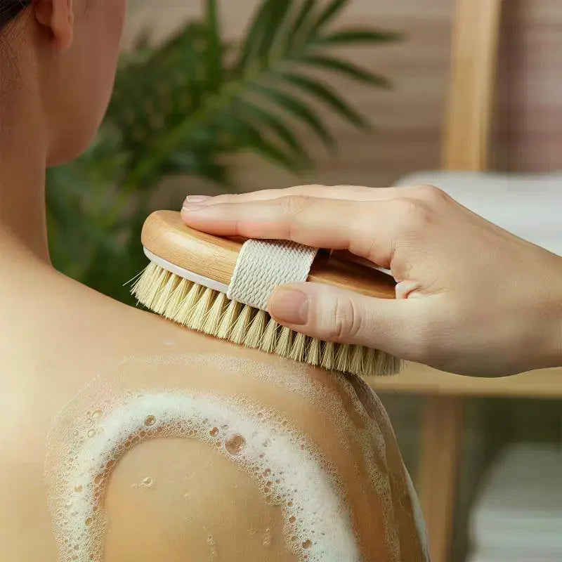 Wooden Long Handle Bath Brush – Natural Boar Bristles Body Bath Brush SPOT