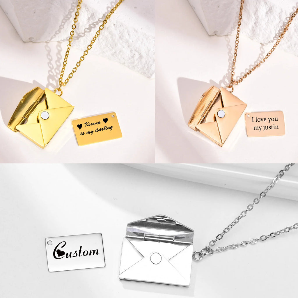 Personalized Envelope Locket Necklace – Engraved Secret Message Locket Pendant Necklace SPOT