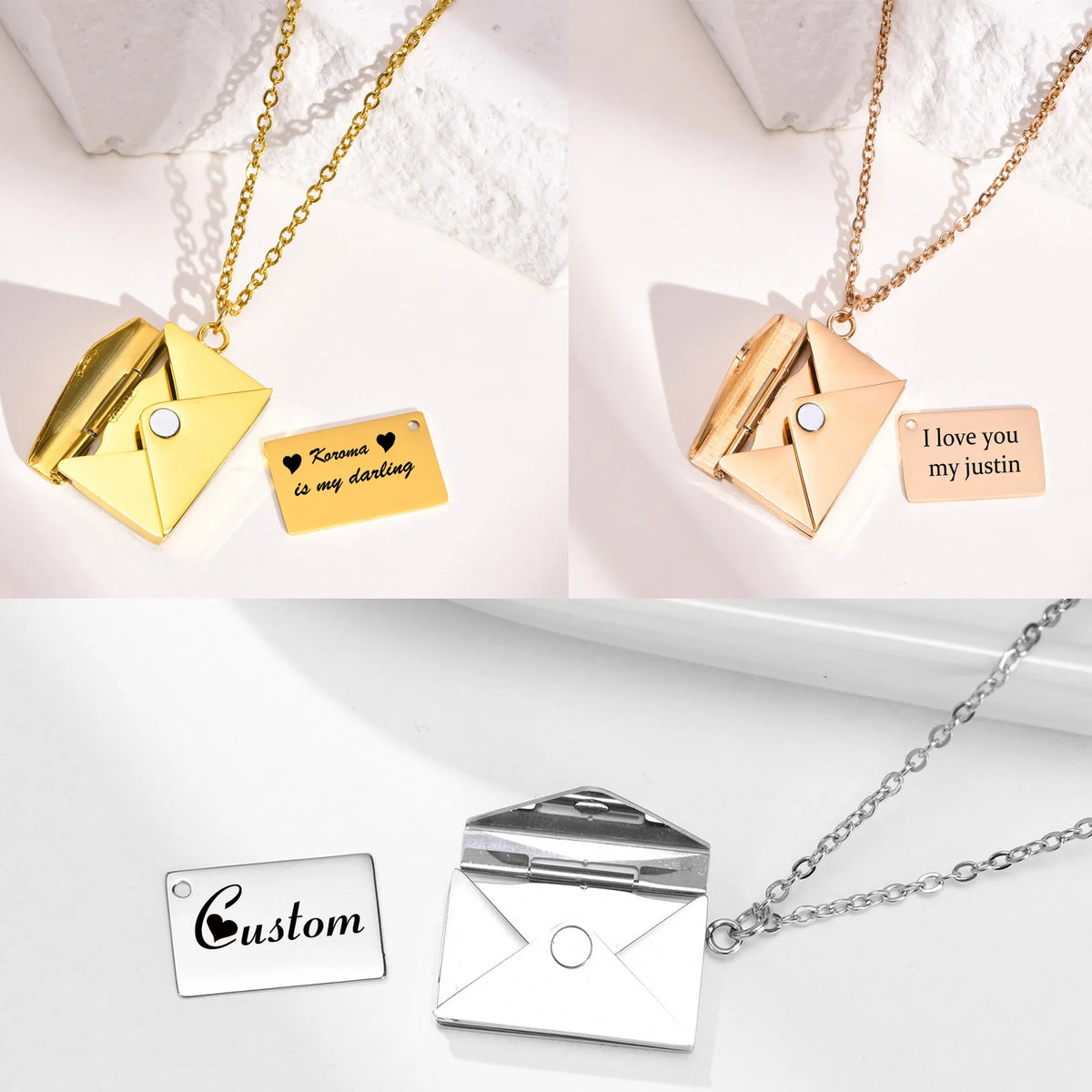 Personalized Envelope Locket Necklace – Engraved Secret Message Locket Pendant Necklace SPOT