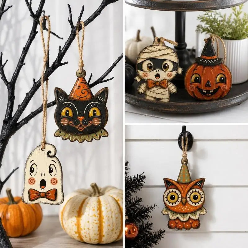 Wooden Halloween Hanging Ornaments Set – 6 Ghost & Vampire Décor Halloween Hanging Ornaments SPOT