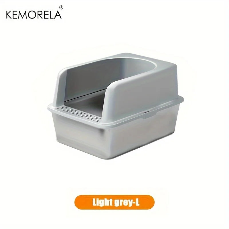 Stainless Steel Cat Litter Box with Lid – Large, Odor-Free Cat Litter Box SPOT Light grey L