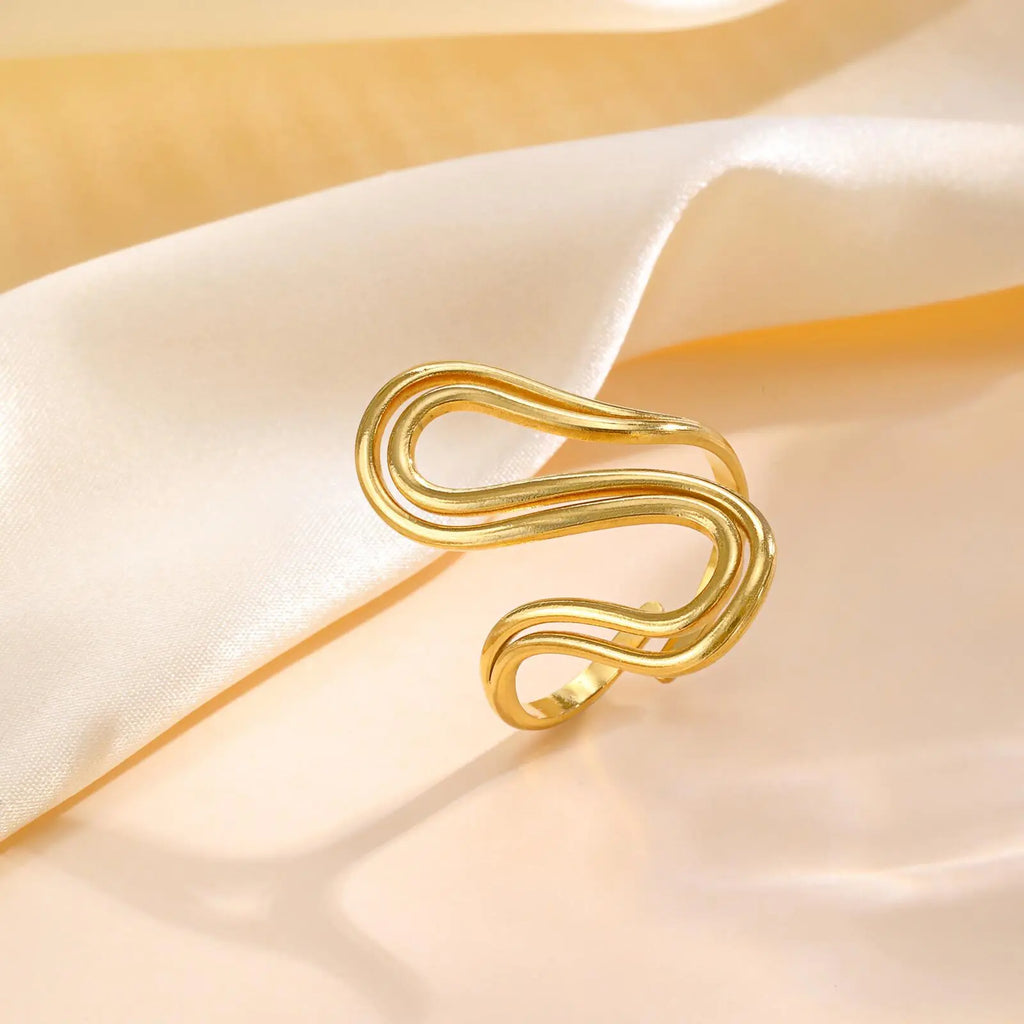 Women's 18K Gold Plated Adjustable Open Ring – Stainless Steel Fashion Ring SPOT