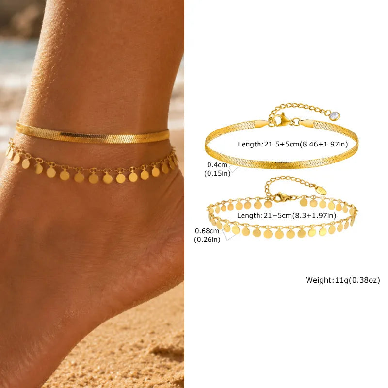 Waterproof Layered Gold Anklet – Adjustable Zirconia Foot Chain Anklet Bracelet SPOT JC-188G-JC-060G