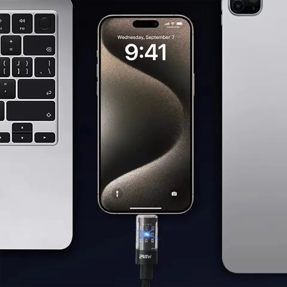 240W USB-C Nylon Fast Charging Cable with LED Display USB-C Charging Cable SPOT