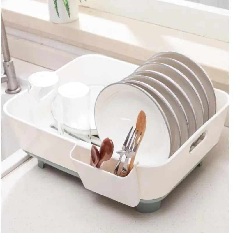 Large Plastic Dish Drying Rack with Cutlery Holder & Drainage Dish Drying Rack SPOT