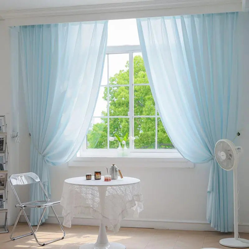 Light Blue Sheer Voile Curtain – Soft Rod Pocket Drapes Sheer Window Curtain SPOT