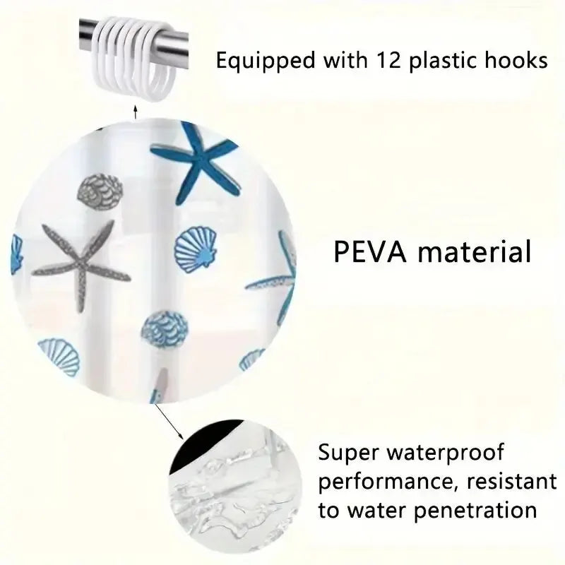 PEVA Waterproof Shower Curtain – Nautical Starfish Print 180cm Shower Curtain SPOT