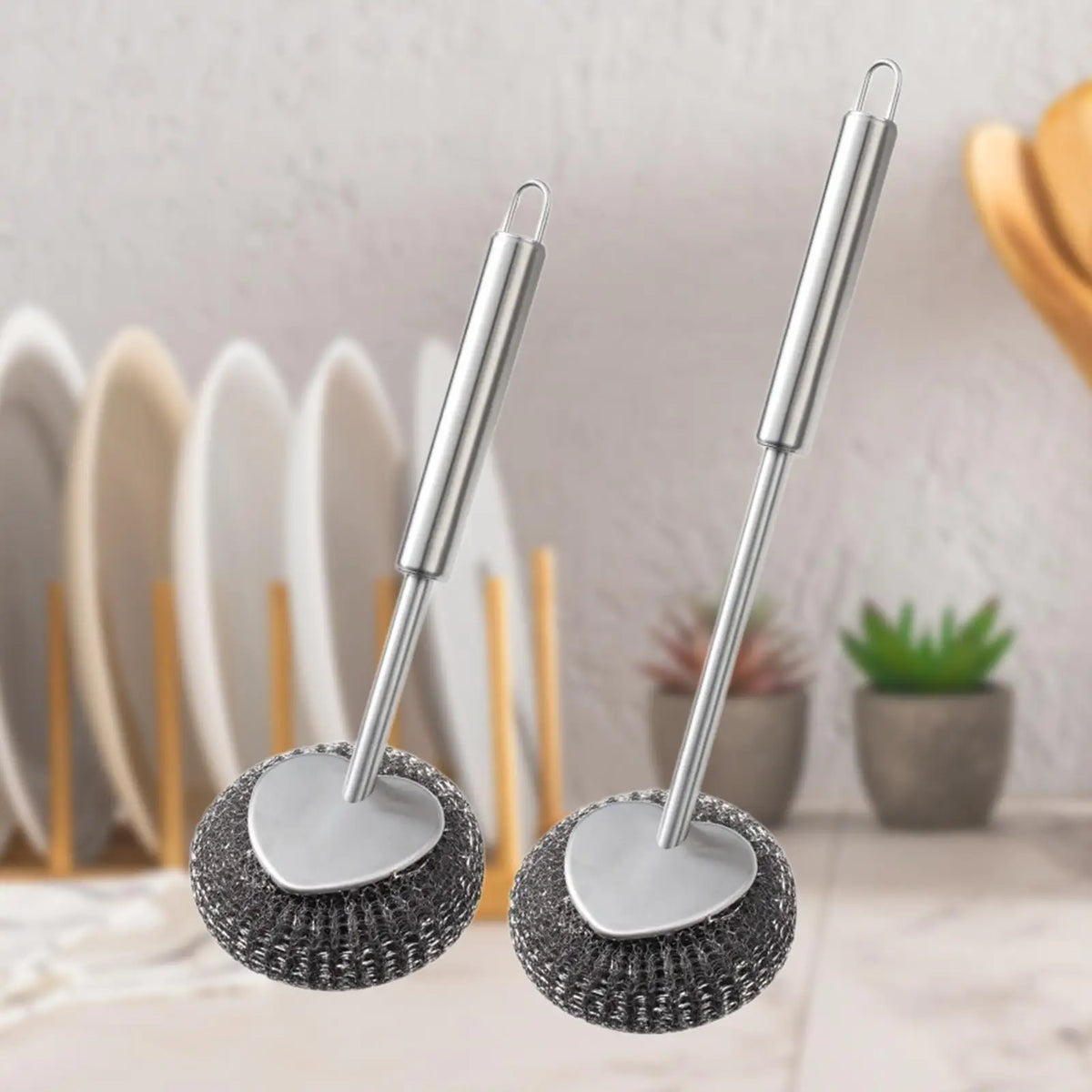 Steel Scrubber Brush with Handle – Cast Iron & Skillet Cleaner Kitchen Scrubber Brush SPOT