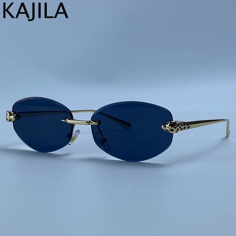 Rimless Hexagon Punk Sunglasses – Gold Leopard Women UV400 Fashion Sunglasses SPOT C1GoldGray