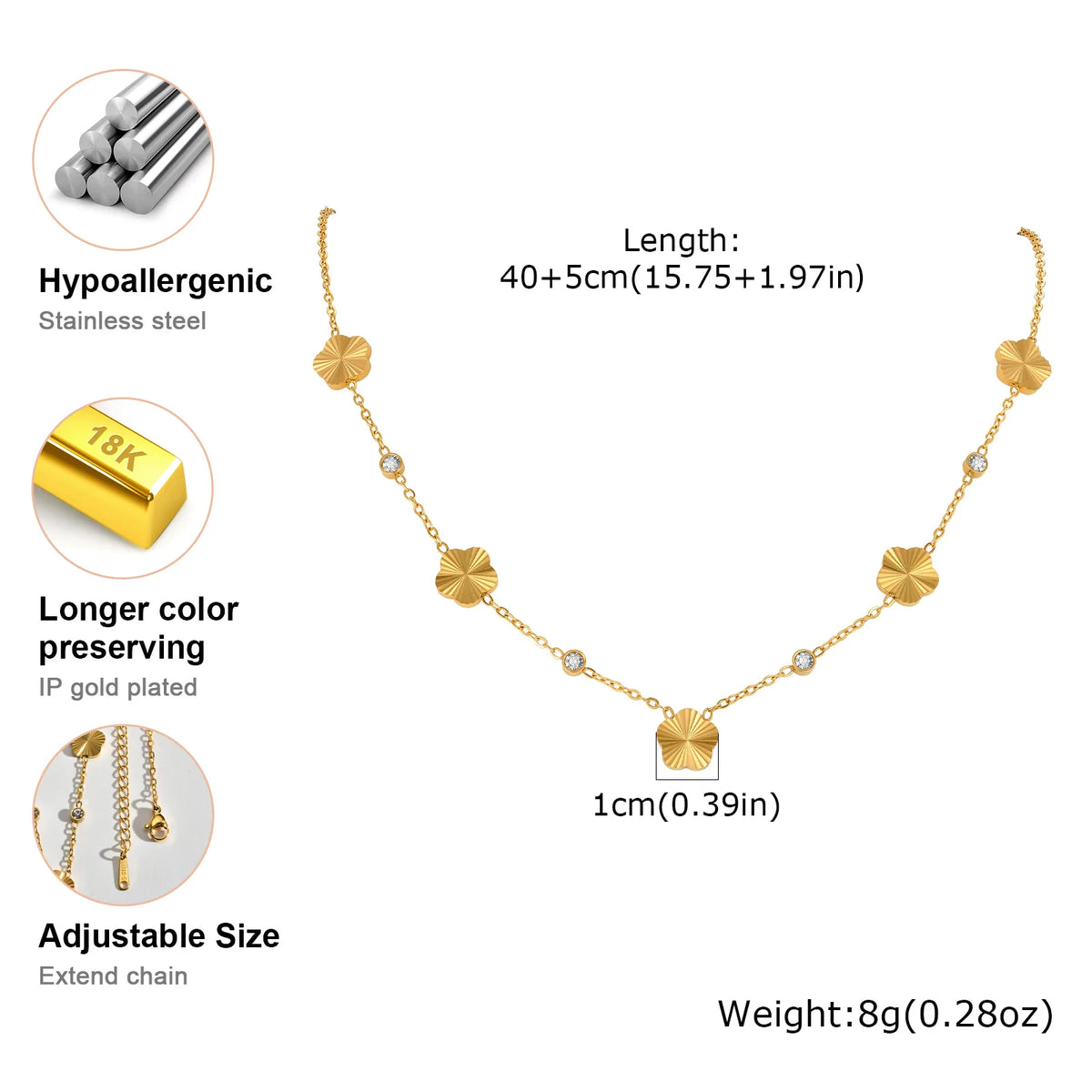 18K Gold Plated Zirconia Flower Choker Necklace – Lucky Leaf Gold Choker Necklace SPOT