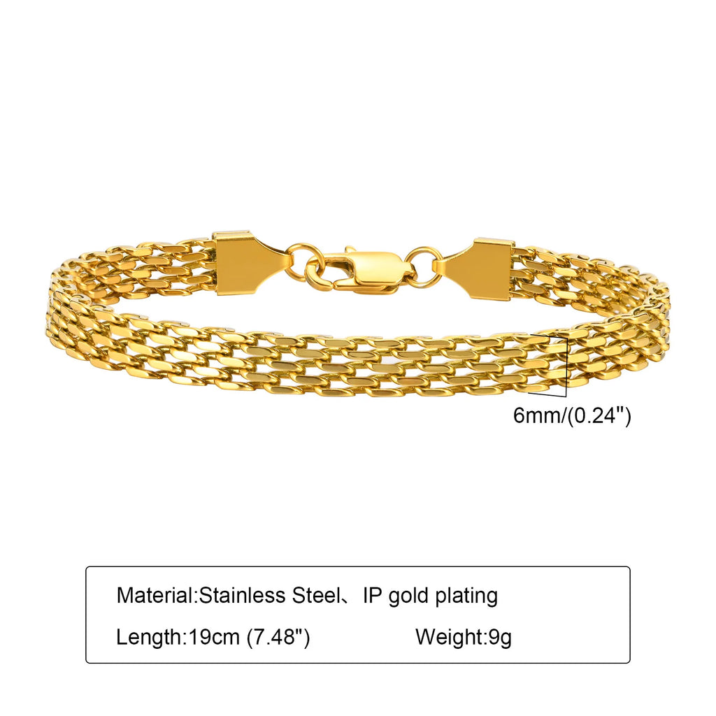 6mm Mesh Chain Bracelet – 18K Gold Plated Stainless Steel Chain Link Bracelet SPOT