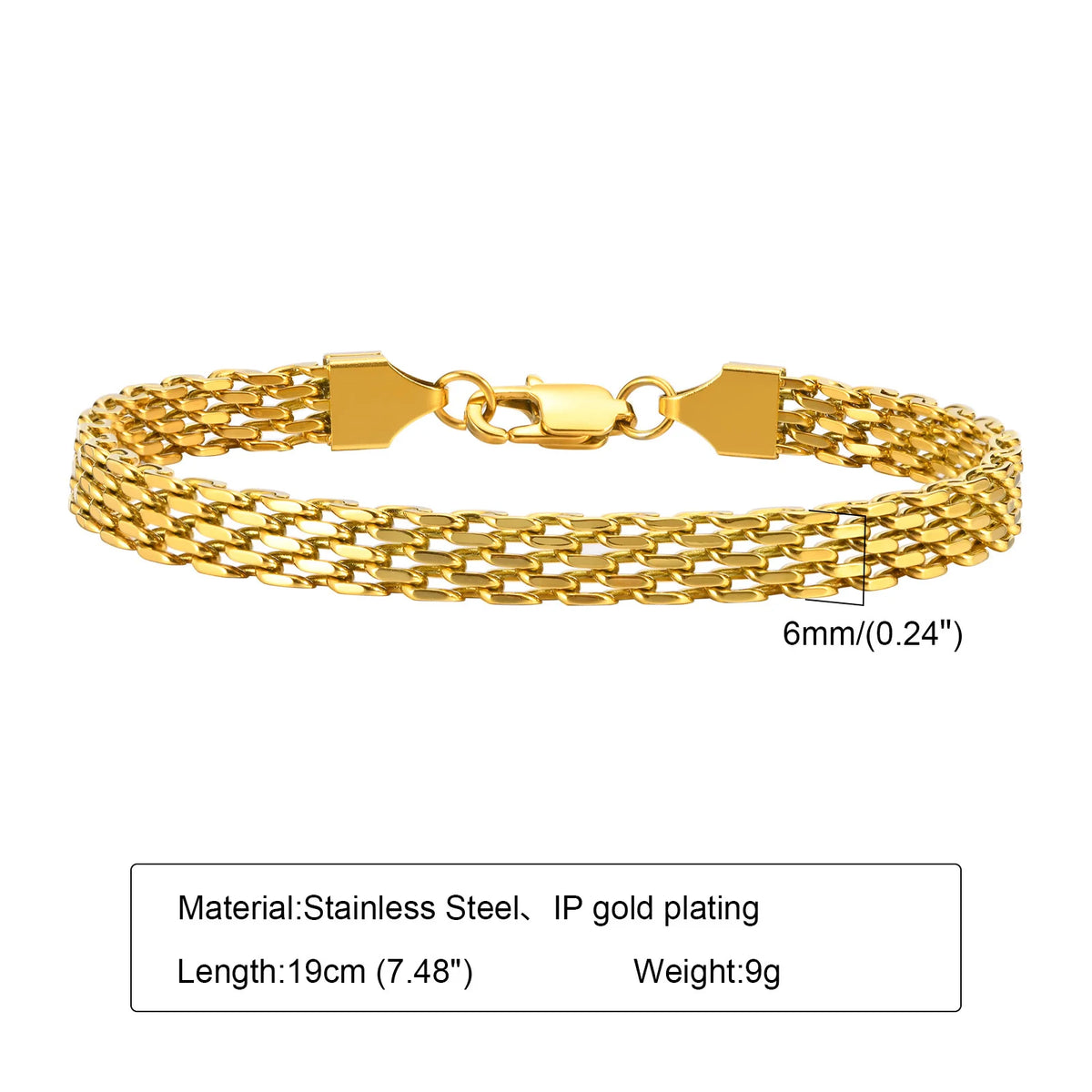 6mm Mesh Chain Bracelet – 18K Gold Plated Stainless Steel Chain Link Bracelet SPOT