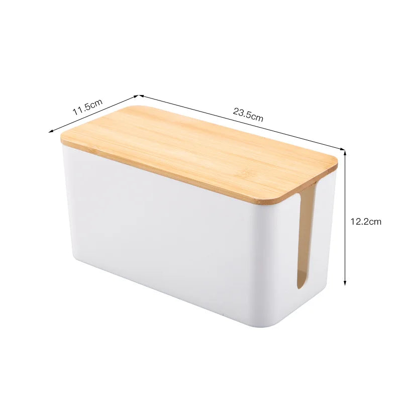 Wooden Cable Storage Box – Dustproof Cord & Charger Organizer Cable Storage Box SPOT S-White